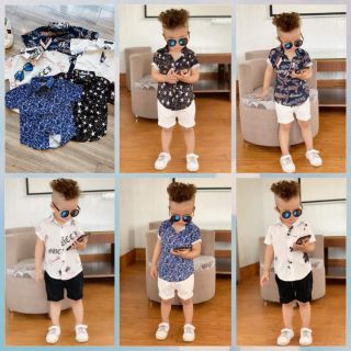 Áo sơ mi lụa cộc tay cho bé