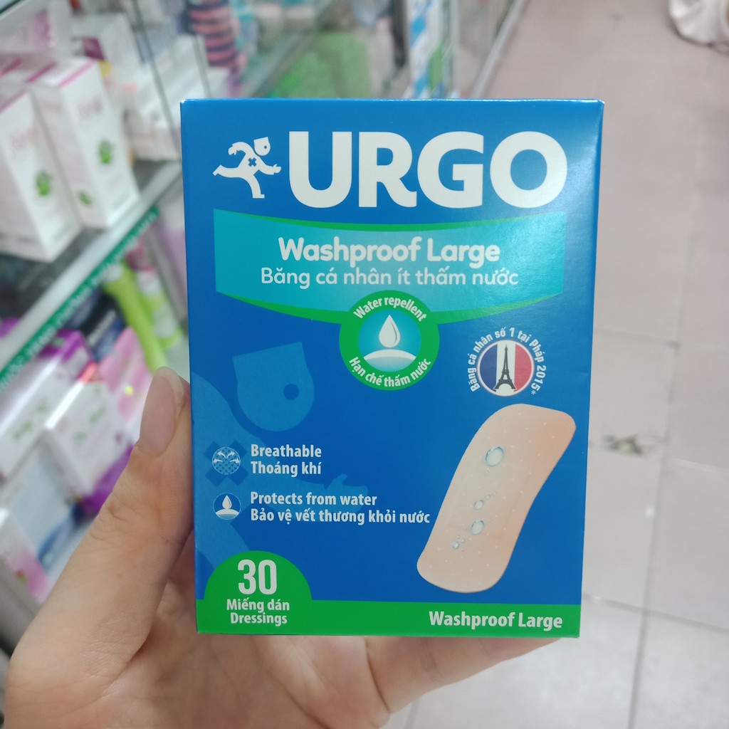 URGO Washproof Large băng cá nhân ít thấm nước hộp 30 miếng