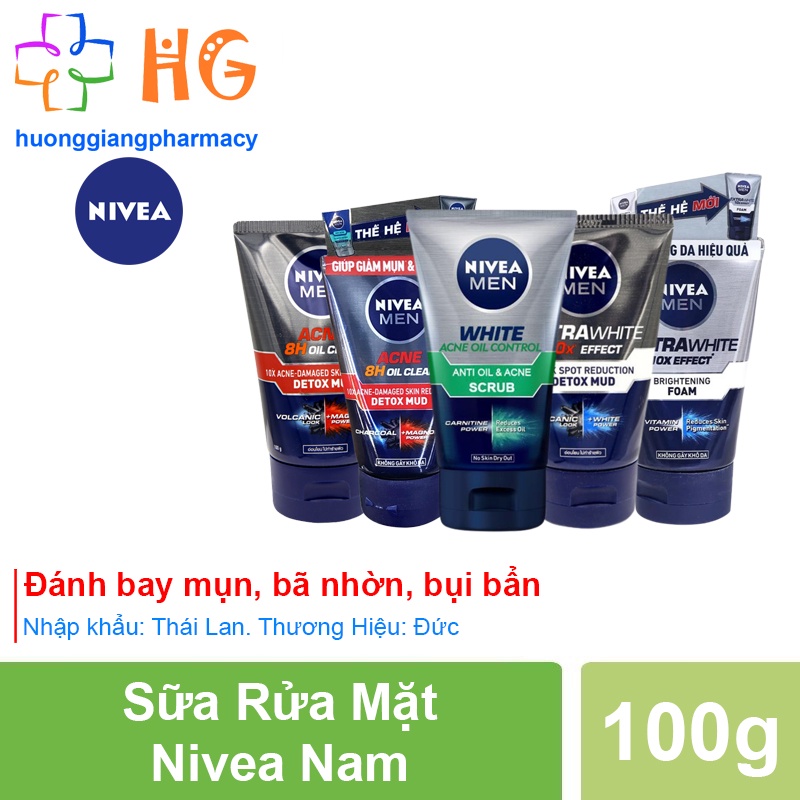 Sữa rửa mặt Nivea Men cho nam giới ngăn mụn kháng khuẩn không bắt nắng làm ẩm và mềm da Tuyb 100g