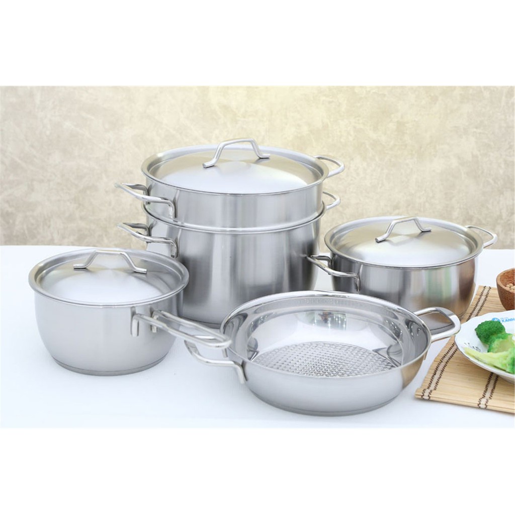 BỘ NỒI INOX 5 CHIẾC FIVESTAR VUNG KÍNH 3 ĐÁY DÀY NẶNG CHẮC CHẮN, XÀO , NẤU TIỆN LỢI, HÀNG CHÍNH HÃNG
