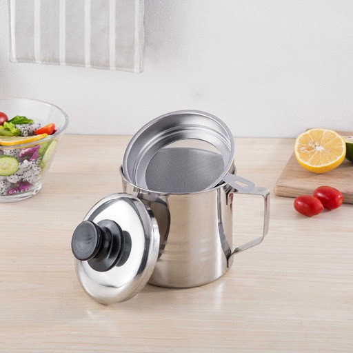 Bình Lọc Dầu Ăn 1,5L INOX 304. Lọc dầu ăn xả bỏ cặn, Ca lọc dầu ăn, Bình đựng dầu, hũ chứa đựng dầu mỡ lọc cặn dầu chiên