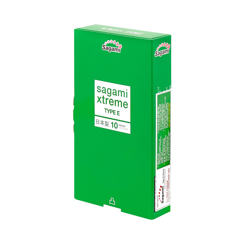 Bao cao su gân gai thắt chống tuột Sagami Xtreme Green hộp 10 cái