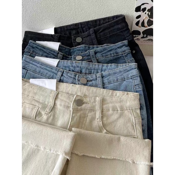 BASIC JEANS - Quần jeans cạp cao gập gấu ống đứng, chất liệu co dãn độ dày vừa phải, dễ mặc tôn dáng