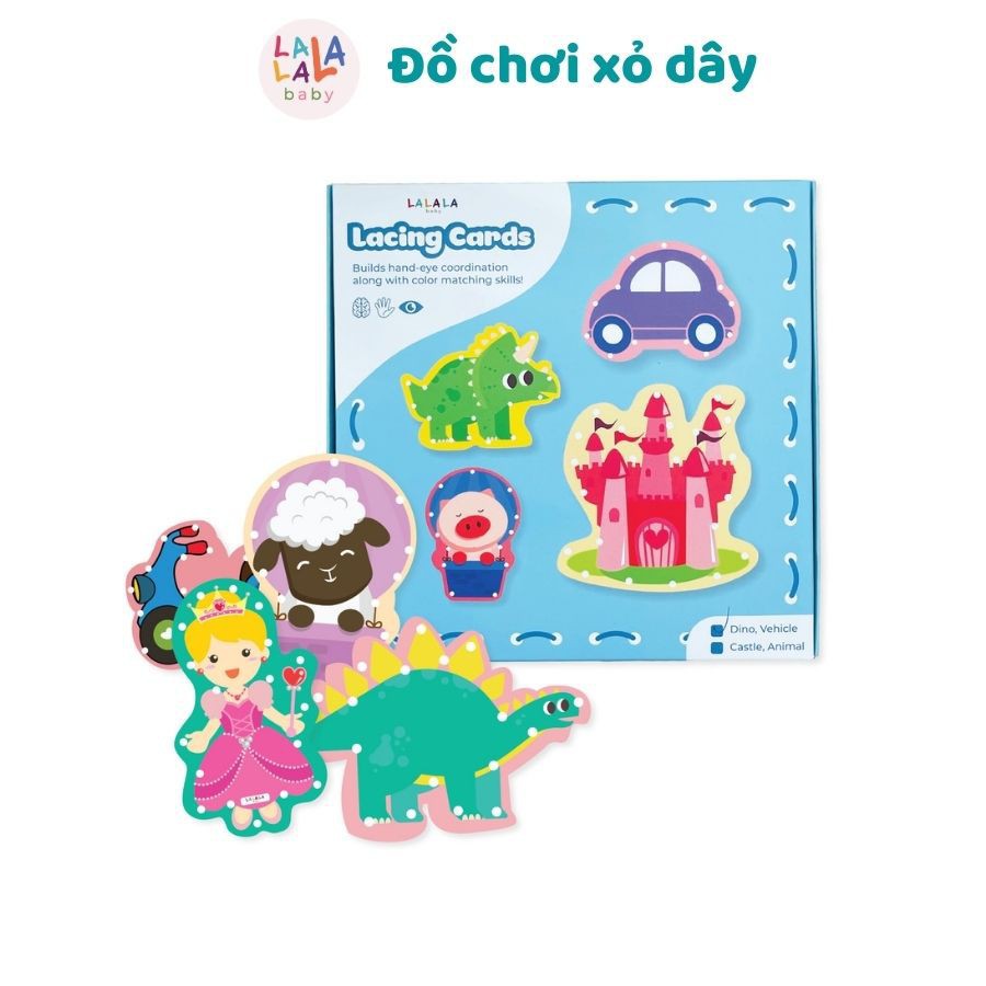 Đồ chơi xỏ dây cho trẻ 1 tuổi Lalala Baby. Bộ 10 hình thù ngộ nghĩnh, đồ chơi con vật, khủng long, phát triển vận động