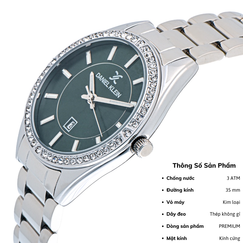 Đồng hồ nữ Daniel Klein Watch DK.1.12830 mặt nhỏ đính đá, mặt kính chống xước, chống nước, dây thép đeo tay cao cấp