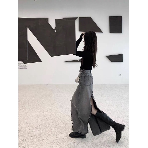 Chân váy Ro denim xẻ cao cấp