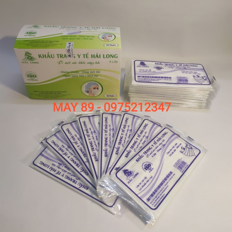 Khẩu trang Y tế Hải Long - loại bọc từng chiếc - Hộp 50C - 4 lớp - giấy kháng khuẩn. | BigBuy360 - bigbuy360.vn