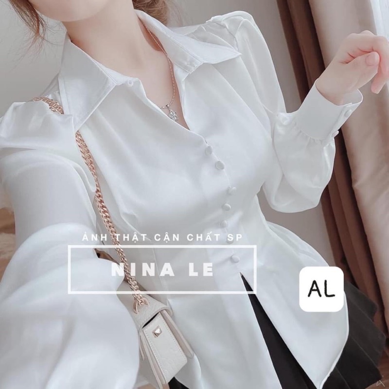 BÁN SỈ ÁO SƠ MI LỤA CÚC NGỌC NƠ SAU MÀU TRẮNG CHO NỮ