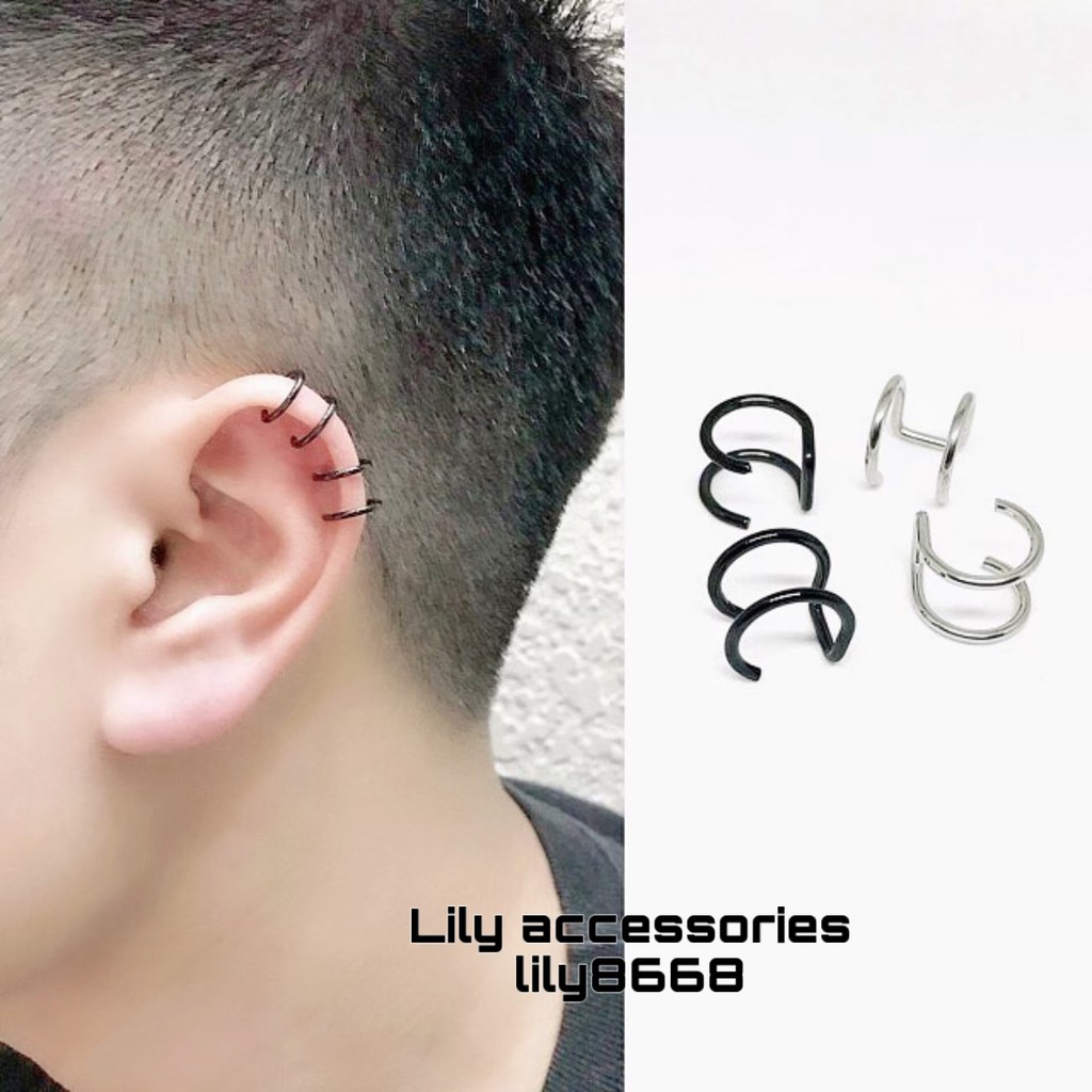 Double Helix Ear Cuff kẹp tai titan 2 vòng không cần xỏ lỗ không gỉ không đen cho nam nữ Unisex