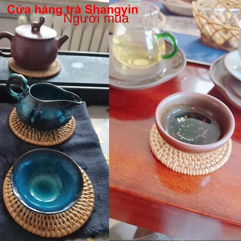 Bộ trà[handmade] Chiếu lót ly mây mùa thu, trải trà, khay đựng ly, bộ ấm chén, tấm cách nhiệt, bàn ăn, nồi,1