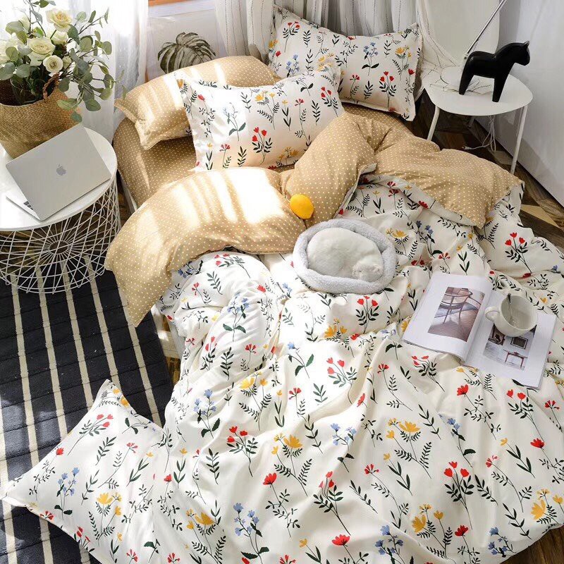 Bộ chăn ga gối cotton poly Lidaco decor phòng ngủ vintage - Hoa Mùa Hạ (SP000900)
