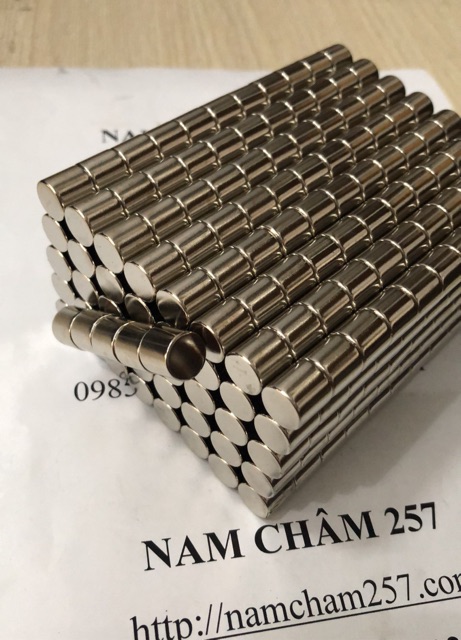 10 viên Nam châm viên trắng 10x10mm, loại nam châm trụ đất hiếm lực hút mạnh