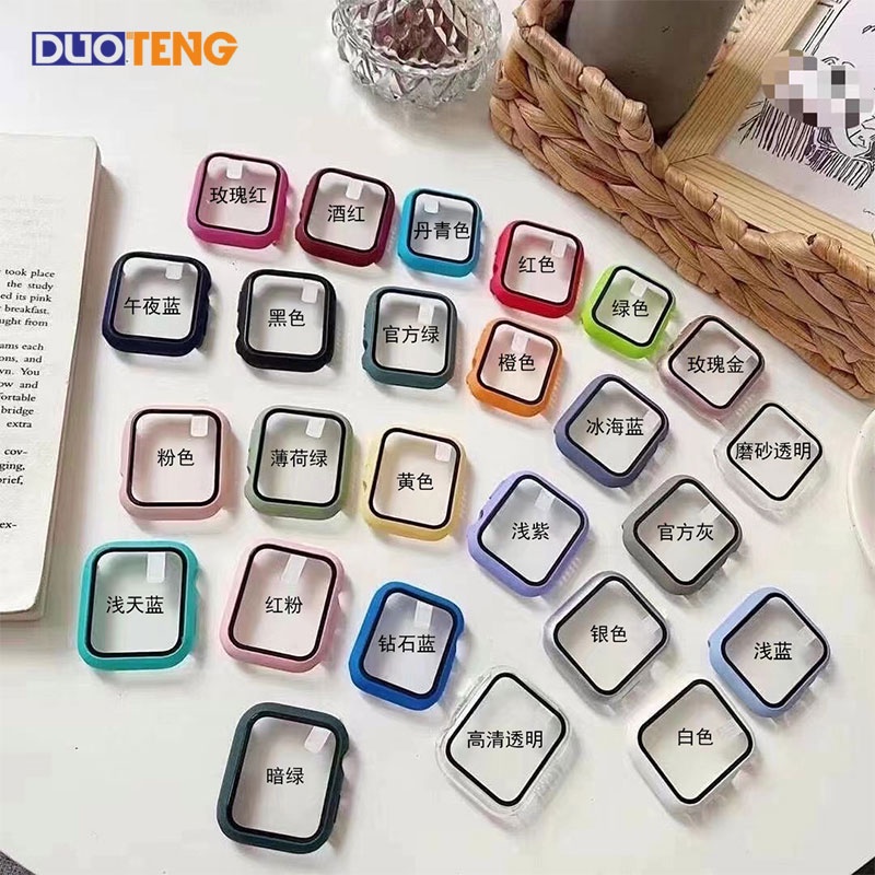 Vỏ PC bảo vệ màn hình trong 1 thích hợp cho đồng hồ thông minh Apple Watch 7 6 5 4 3 2 1 38mm 40mm 41mm 42mm 44mm 45mm