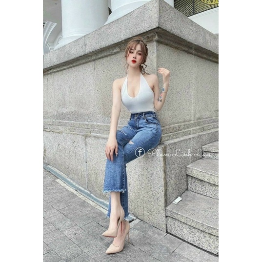 Áo len cổ yếm buộc dây lưng