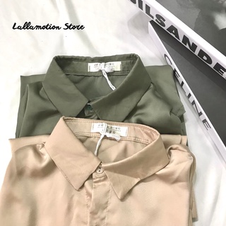 Áo sơ mi nữ lụa trơn basic form rộng dài tay hàn quốc cao cấp Lallastore 38
