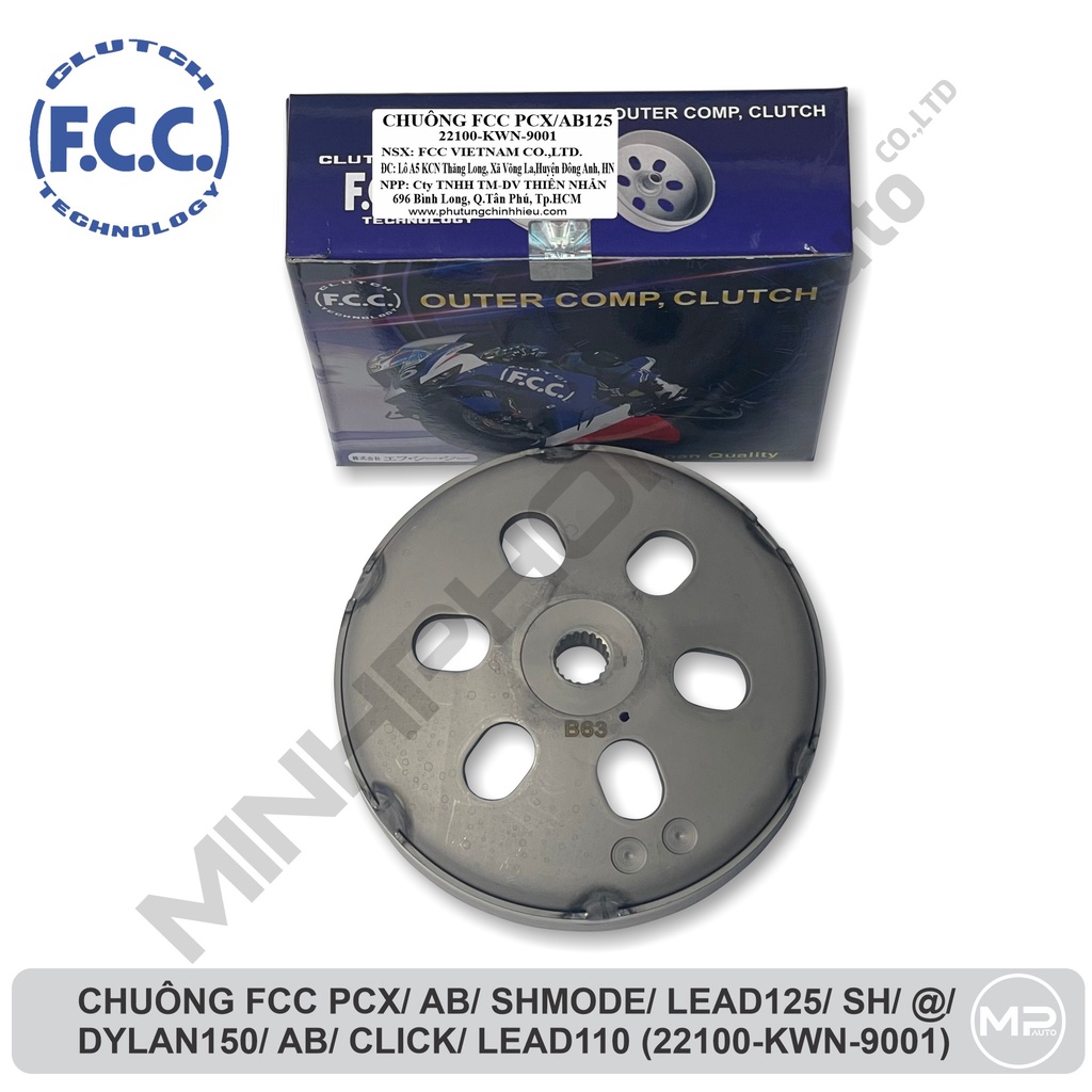 Chuông nồi sau FCC chính hãng cho xe PCX/ AB/ SHMODE/ LEAD125/ SH/ @/ DYLAN150/ AB/ CLICK/ LEAD110 (22100-KWN-9001)