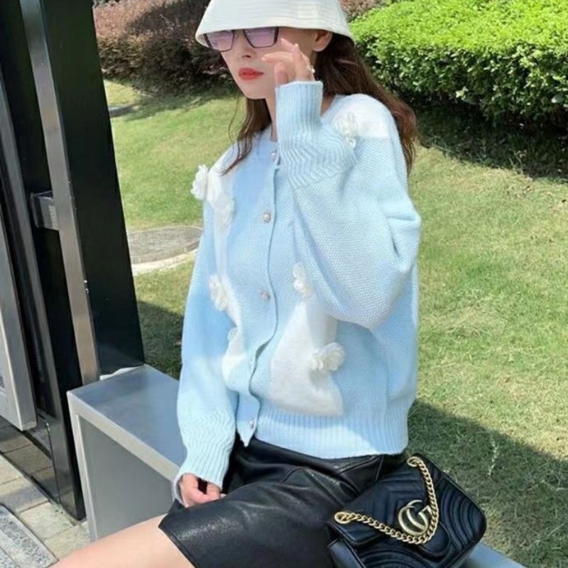 Áo Sweater Tay Dài Họa Tiết Hoa Xinh Xắn Cho Nữ 198526 Áo Khoác Sweater Dáng Rộng Kiểu Hàn Quốc Thiết Kế Ngọt Ngào Cá Tính