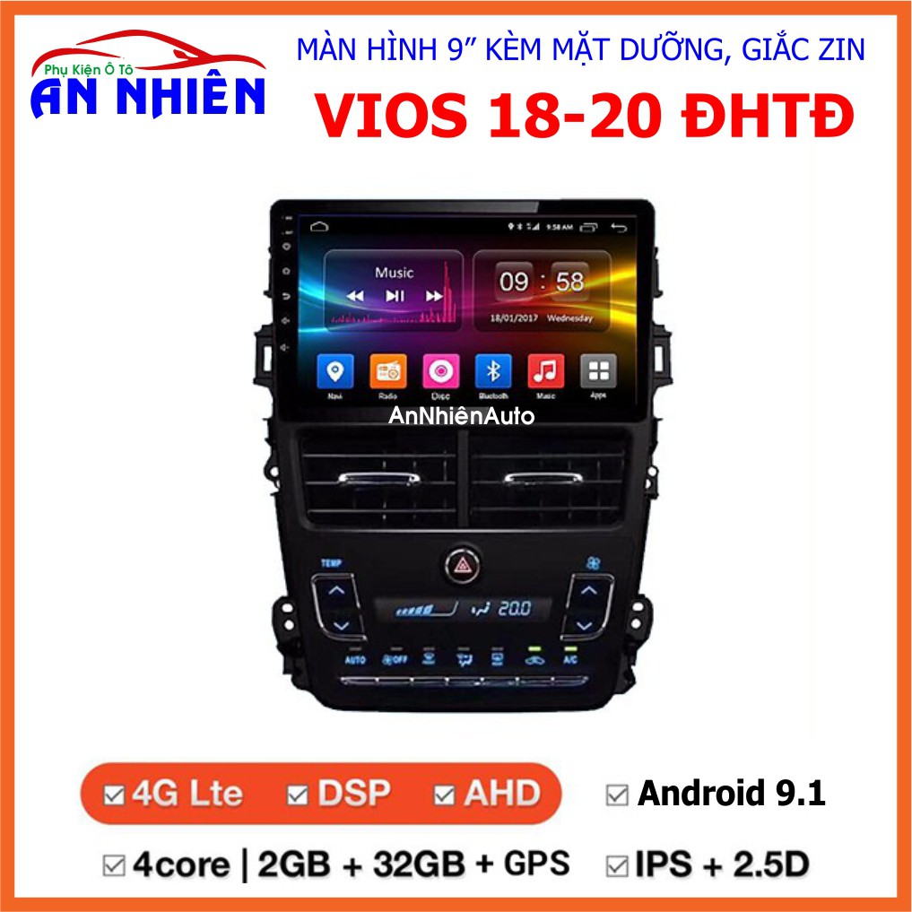 Màn Hình 9 inch Cho Xe VIOS 2018-2020,  Đầu DVD Android Tiếng Việt Kèm Mặt Dưỡng Giắc Zin Xe TOYOTA VIOS