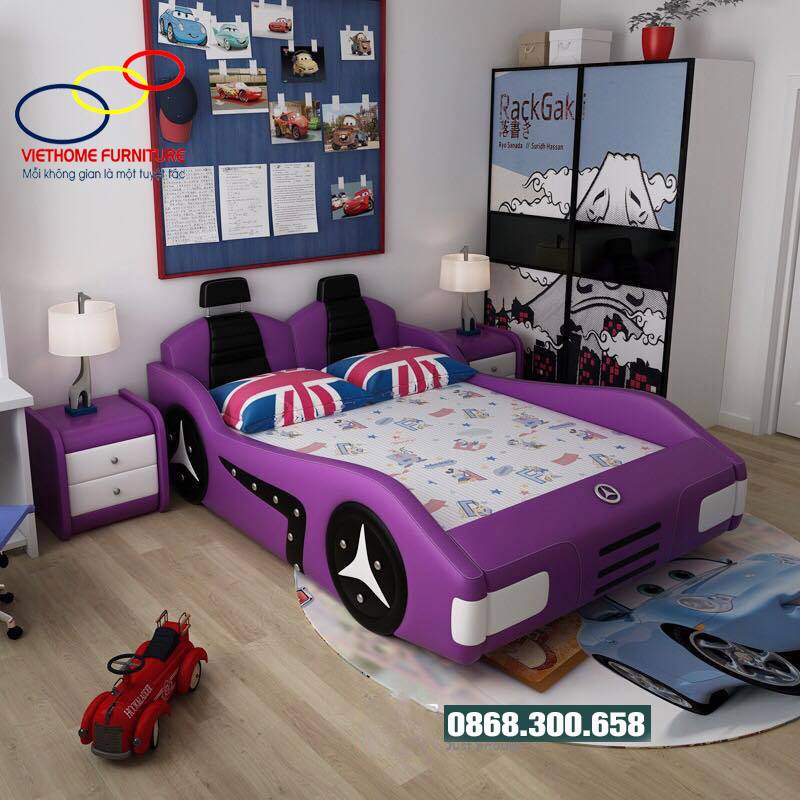 Giường ngủ Chú mèo Hello Kitty cho bé Viethome , giường đơn hình ô tô siêu đẹp - Nội thất Viethome bảo hành 6 năm