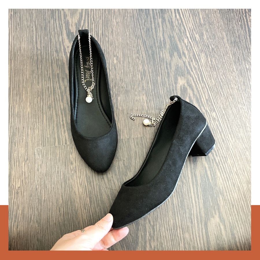 Giày Búp Bê Nữ Cao Gót Hạt Châu Chất Da Lộn Mang Cực Êm Chân. Giày Hoàng Thanh Q833