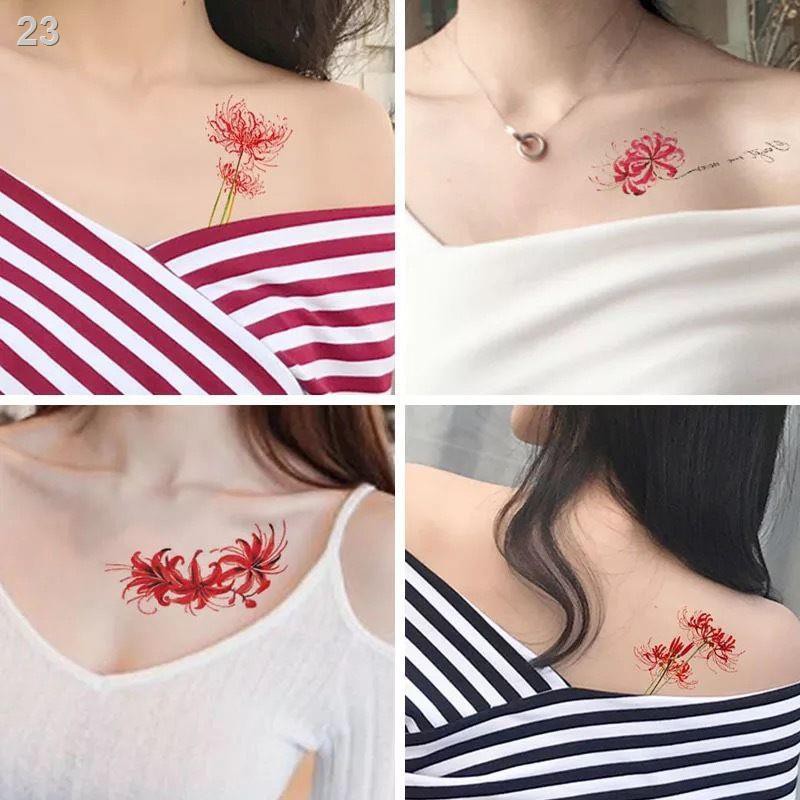 Sakura tattoo Post nữ phong cách retro hoa đào hình xăm xương đòn không thấm nước kéo dài nhỏ tươi và dễ thương