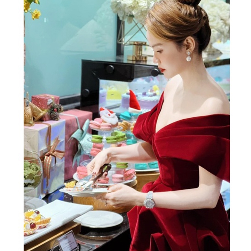 Đầm Dự Tiệc, Váy Thiết Kế Tafta Trễ Vai Dáng Xòe bồng bềnh 2 màu đen, trắng cực hot nhà Kemi