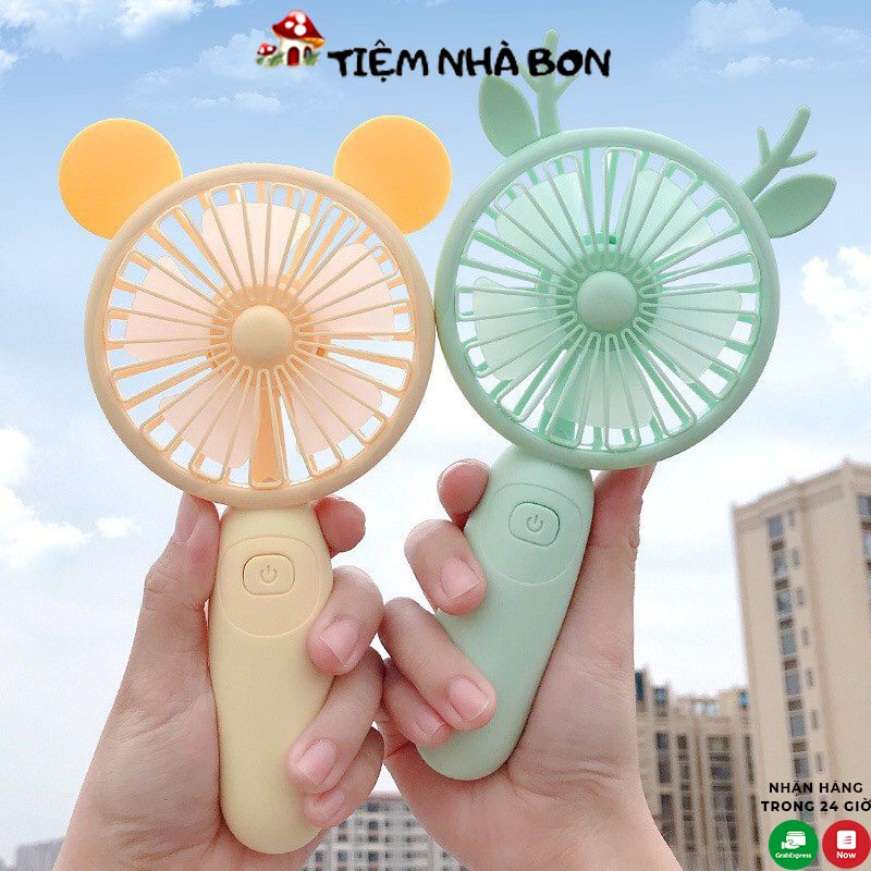 Quạt mini cầm tay 5 cánh hình thú dễ thương pin sạc tích điện USB, Quạt điện cầm tay mini 2 tốc độ gió