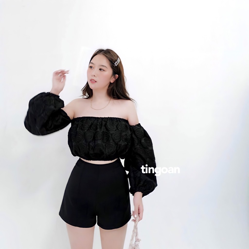 Quần short đen xuông fit cạp cao khóa lưng đen tingoan SHOW OFF SHORT/BL [ Vải mới nhất T11/2021 ]