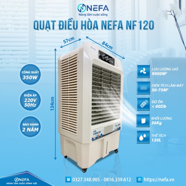 Quạt hơi nước NEFA CC90 bể chứa nước khổng lồ 120L, Quạt điều hòa làm mát mùa hè, Quạt công nghiệp cho không gian rộng