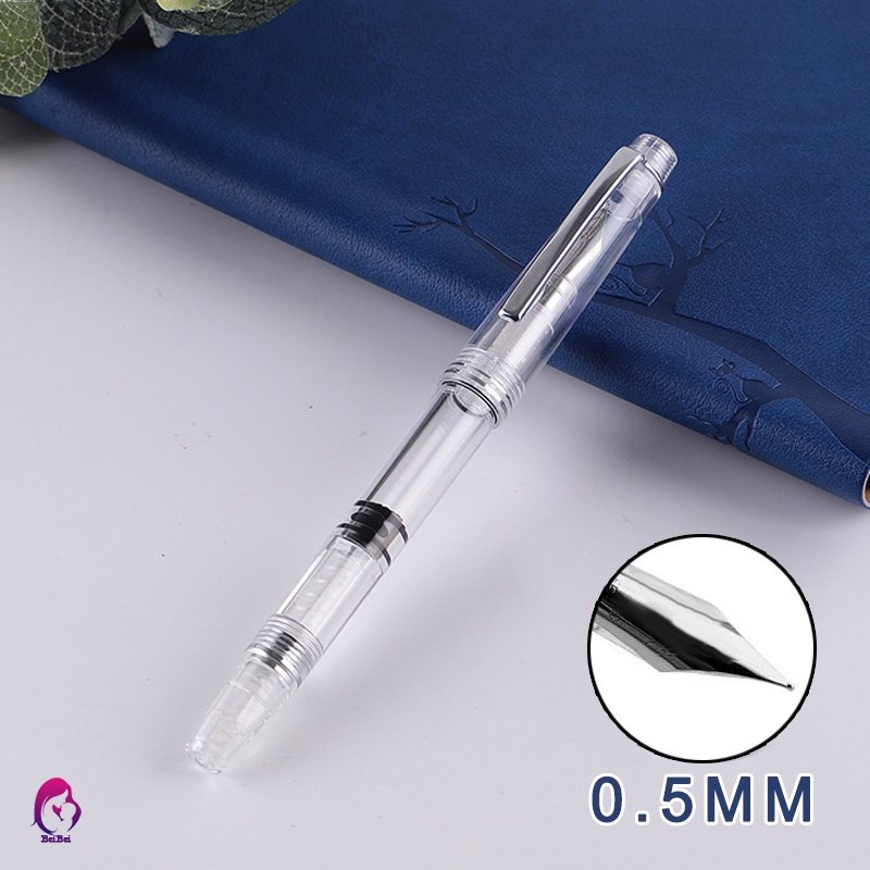 Transparent Piston Fountain Pen Clear Ink Pen EF F Nib Extra Fine Large Capacity Writing