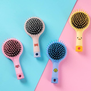 Lược Kèm Gương gỡ rối tóc xoăn, lược gội đầu tròn cầm tay mini dễ thương