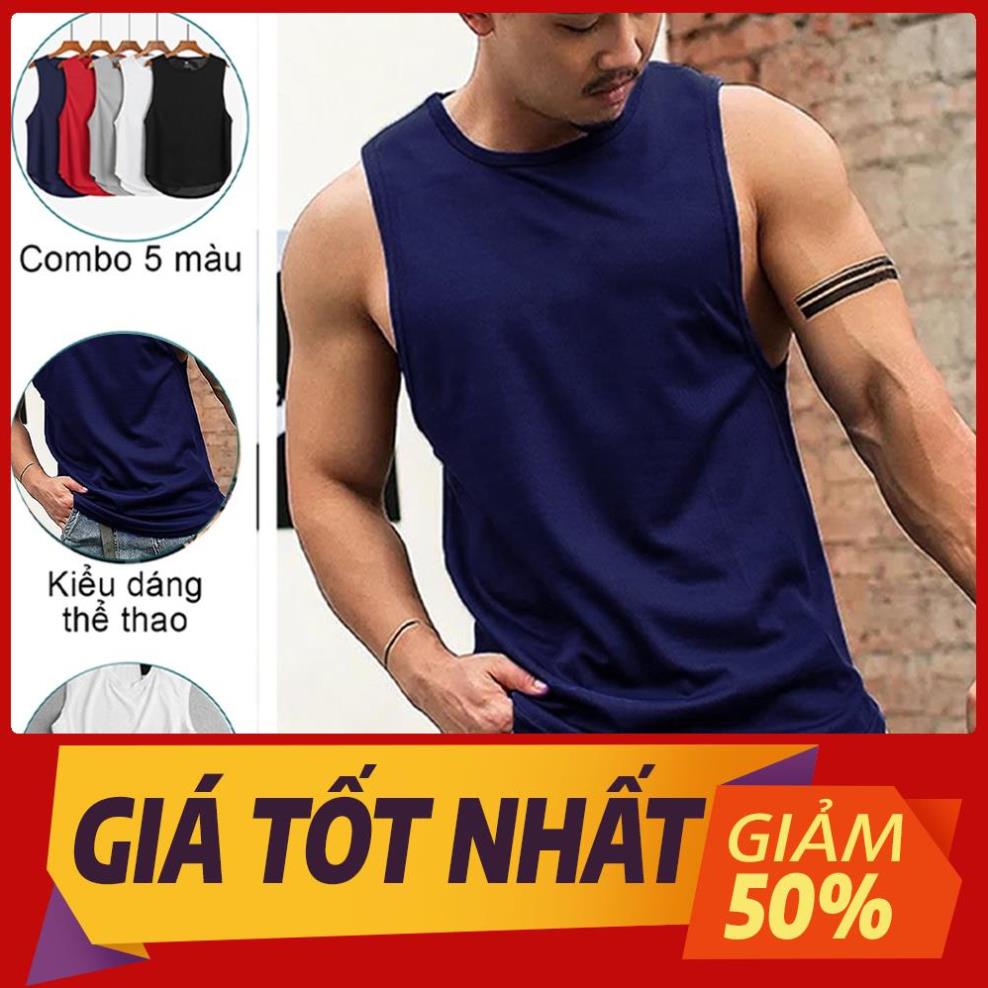 Áo thun ba lỗ tập gym nam áo tank top thể thao vải mè co giãn thấm hút mồ hôi cực tốt - Màu xanh đậm 𝐀𝐁𝐋𝟎𝟏 ⚡