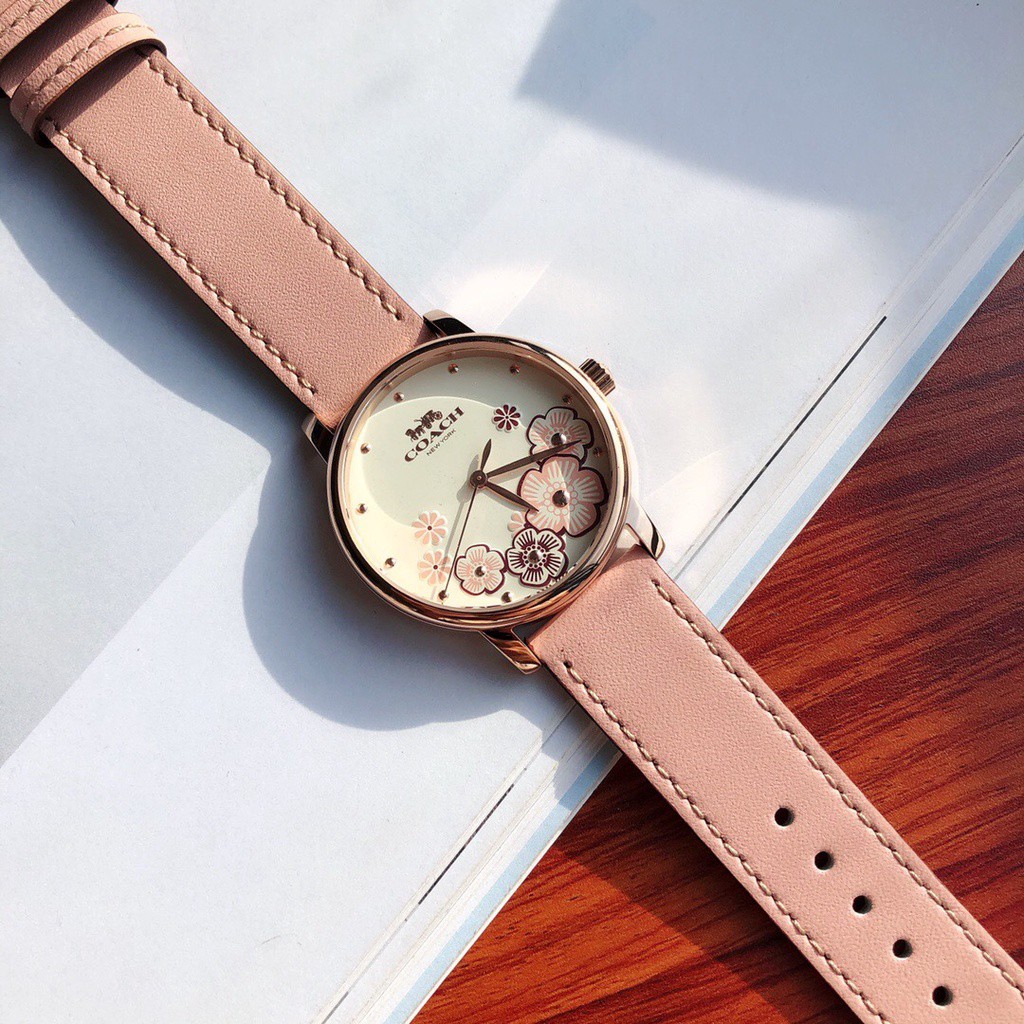 Đồng hồ nữ coach grand blush 14503060 dây da , mặt số hình hoa 3d xinh xắn , size 28mm