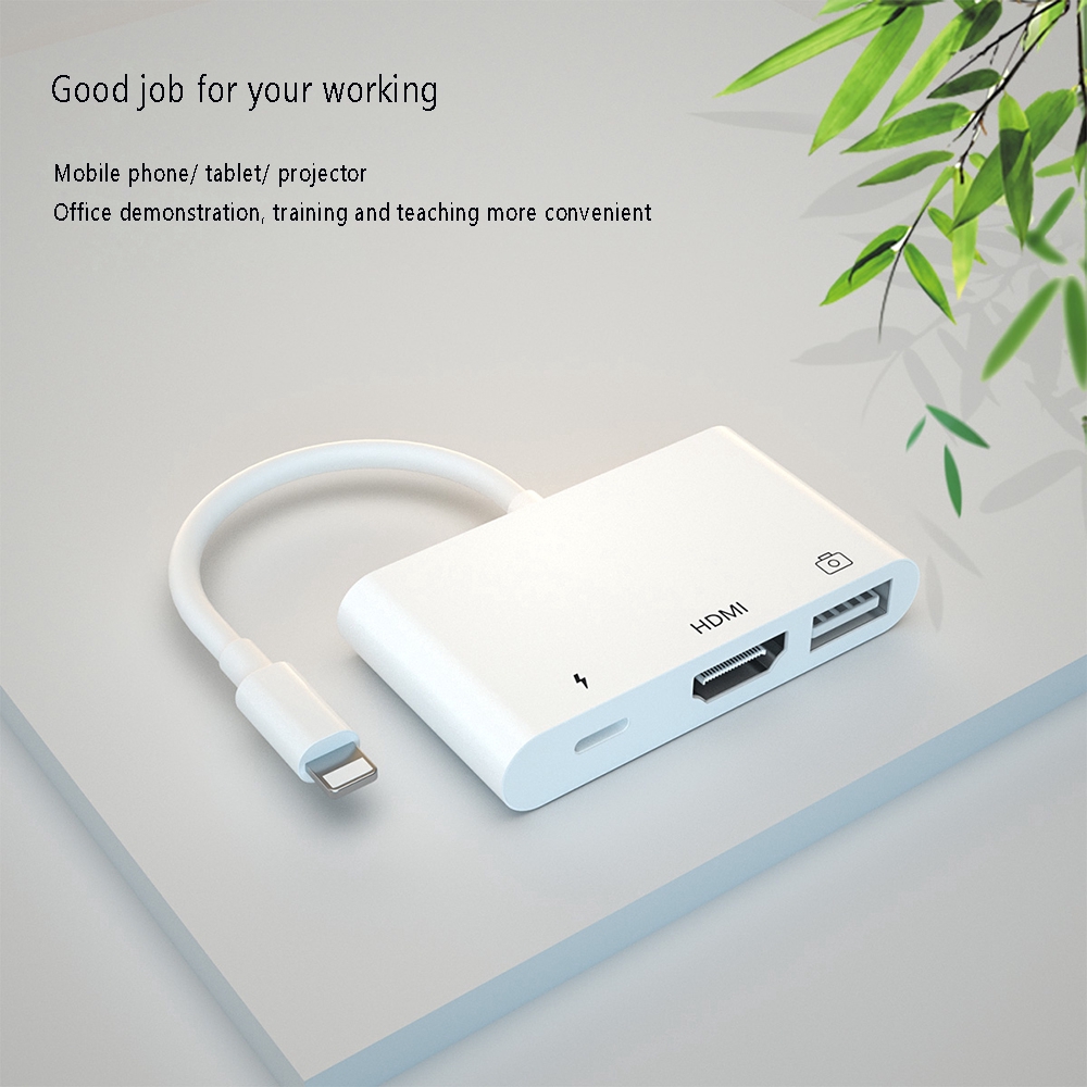 Cáp chuyển đổi Lightning sang OTG AV HDMI USB 3 trong 1 1080P gắn camera HD/máy chiếu TV cho Apple iPhone 11 X iPad