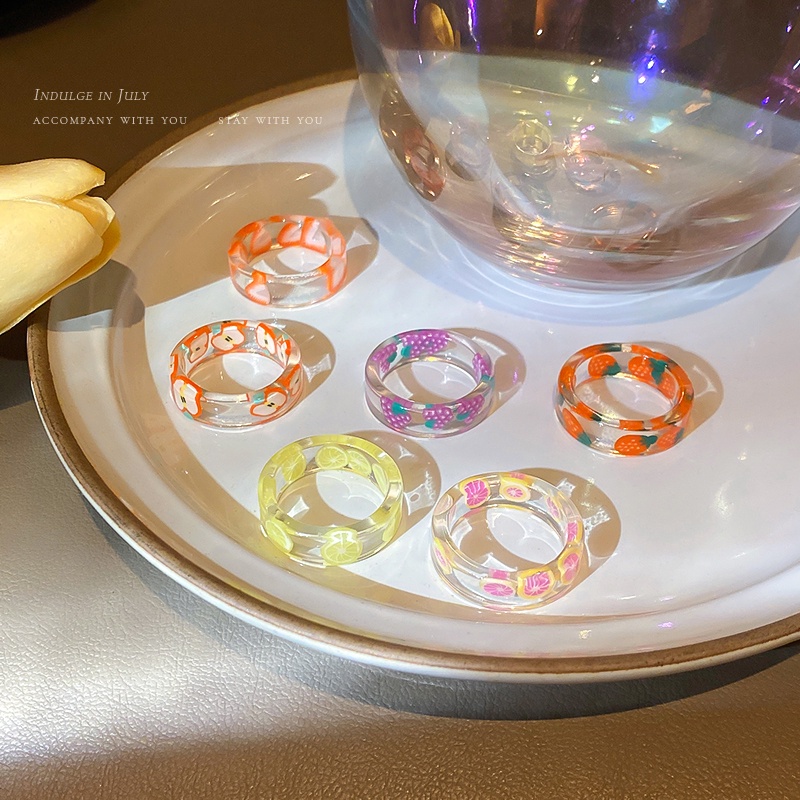 Mới Nhẫn Nhựa Resin Trong Suốt Hình Trái Cây Đáng Yêu C339