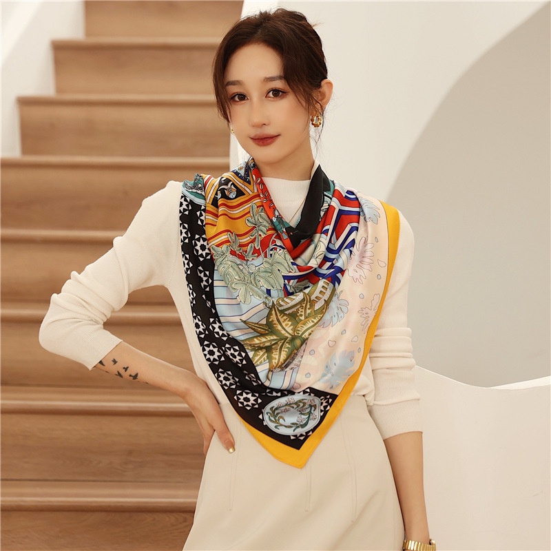Khăn Choàng Cổ Vuông Vải Lụa In Họa Tiết Thời Trang WJ1014-121 110x110cm