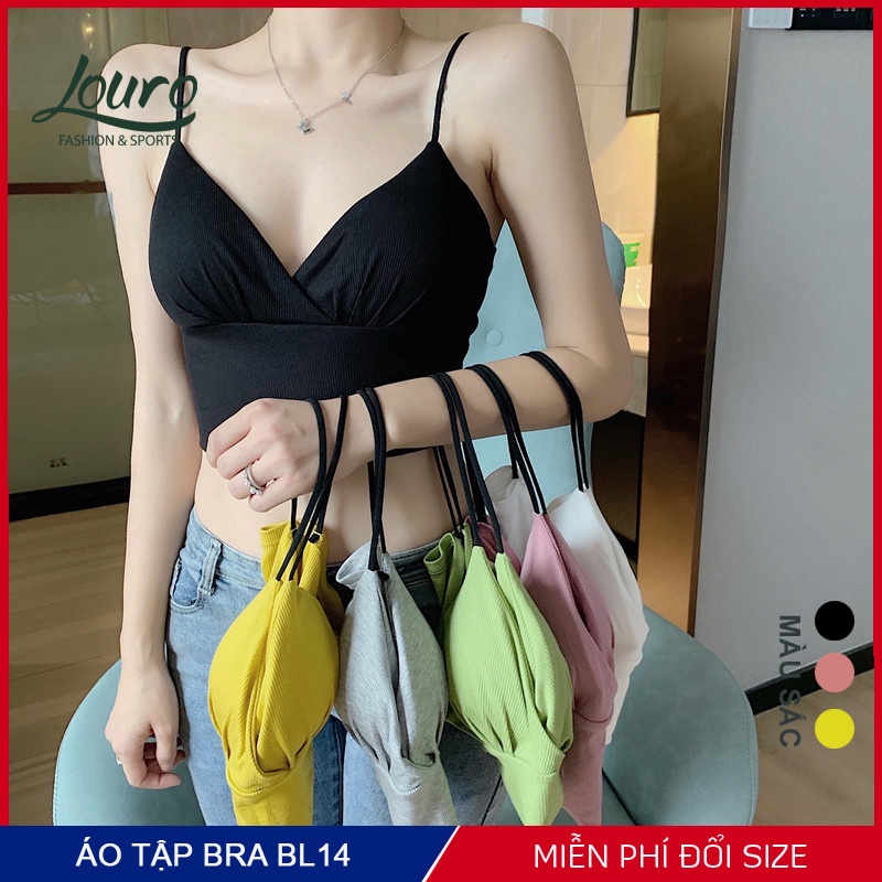 Áo bra gym, yoga Louro BL14, kiểu áo bra thể thao sexy thuộc bộ đồ tập có lót ngực, dáng crotop nâng ngực tôn dáng