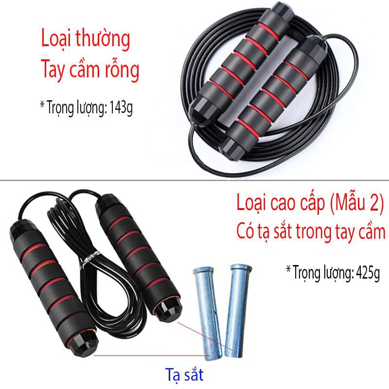 Dây Nhảy Tập Thể Dục Lõi Thép (Tạ Sắt) Thể Thao Cao Cấp 2,7m có thể cắt bớt DN8001