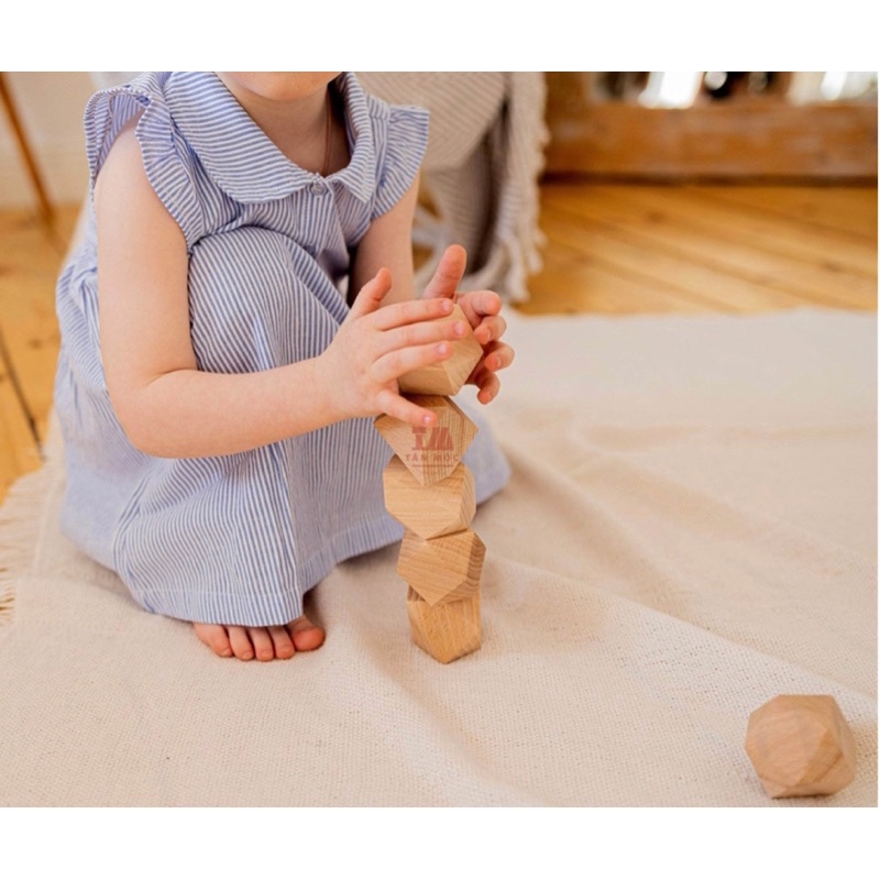Đá cân bằng Tumi Ishi / Đá gỗ đa giác/ Đồ chơi hình khối bằng gỗ cho bé