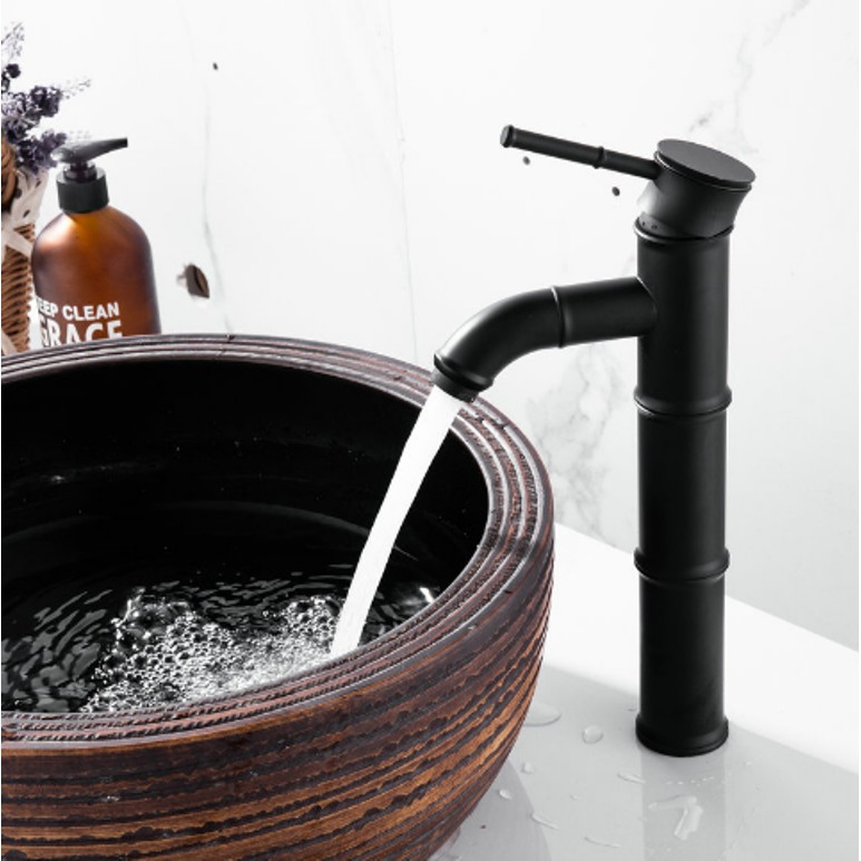 Vòi lavabo cao giả cổ nóng lạnh màu đen cao cấp MS3- dùng cho lavabo đặt bàn | BigBuy360 - bigbuy360.vn