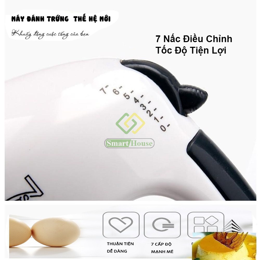 (Bán Rẻ Xin Đánh Giá 5)Máy Đánh Trứng Cầm Tay 7 Tốc Độ Công Suất 180W - Máy Đánh Trứng Mini Máy Đánh Kem Smart House