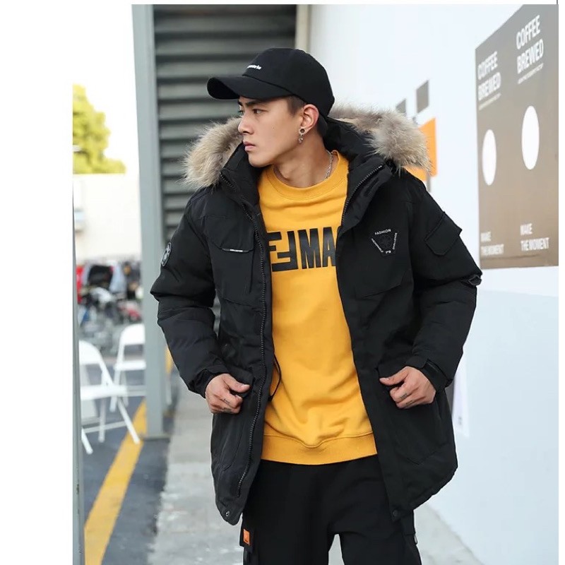 ÁO PARKA NAM MÙA ĐÔNG CHẤT PHAO KAKI KHÔNG THẤM NƯỚC CÓ THỂ MẶC ĐÔI DÁNG UNISEX CÓ MŨ THÁO RỜI