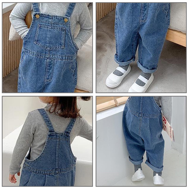 IQ ANGEL Quần yếm denim phong cách thời trang Hàn Quốc dành cho bé gái