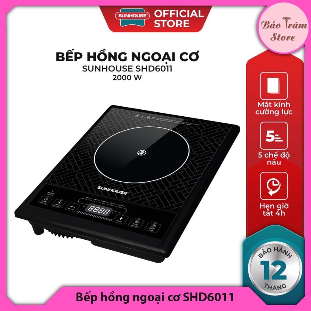 Bếp Hồng Ngoại SunHouse SHD6011, công suất lớn 2000W, nấu siêu nhanh, điều khiển chip điện tử