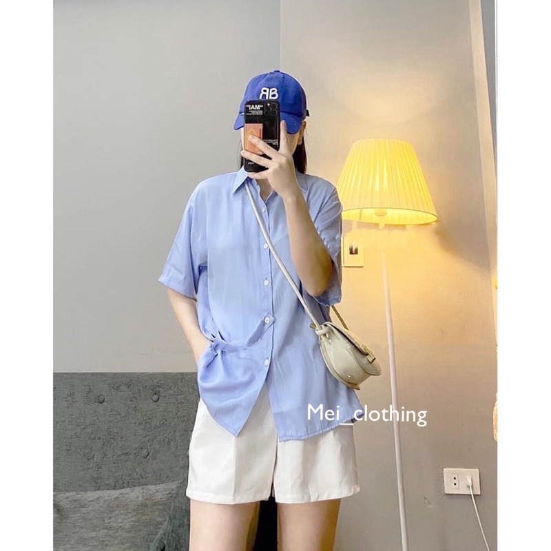 [Ảnh thật/video] Áo sơmi trơn cộc tay ĐÍNH DÂY BÊN lạ mắt