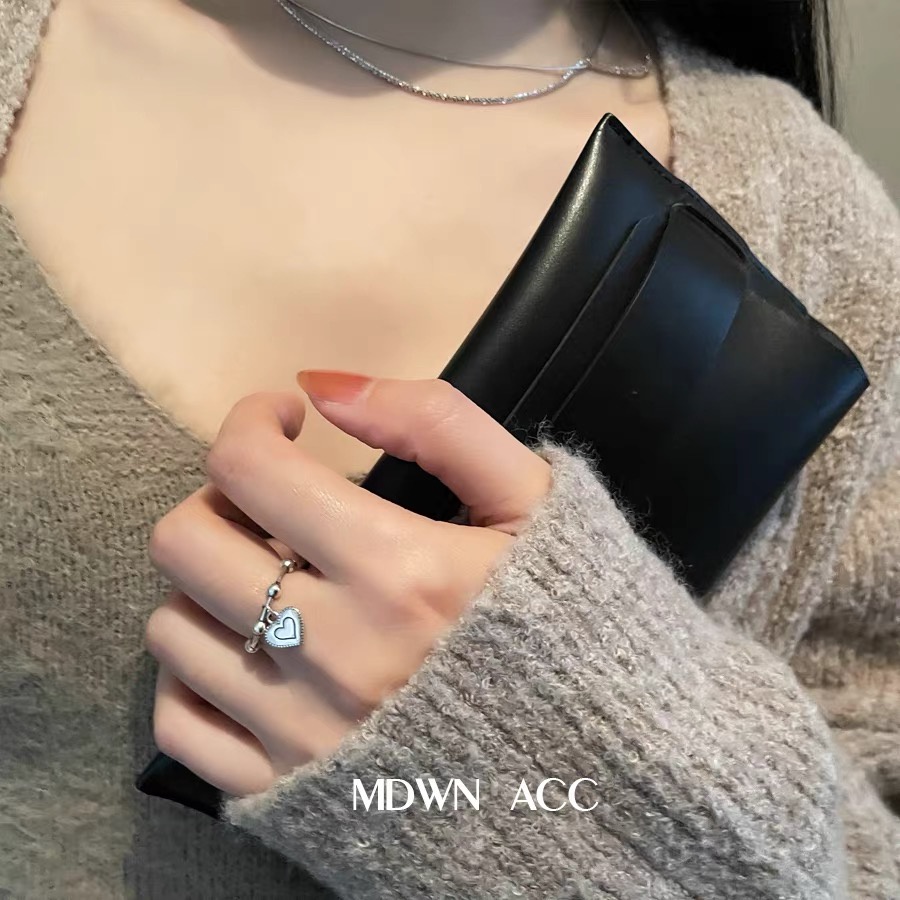Bộ Nhẫn Hở Mạ Bạc Phối Dây Xích Trái Tim Phong Cách Cổ Điển Thời Trang Cho Nữ