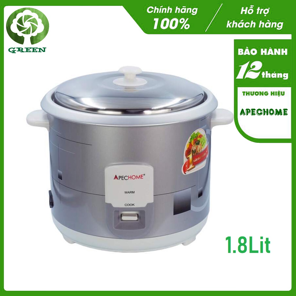 Nồi cơm điện nắp rời Apechome APH-222R 1.8L, 700W -  Lòng nồi hợp kim nhôm phủ men chống dính vỏ kim loại sơn tĩnh điện