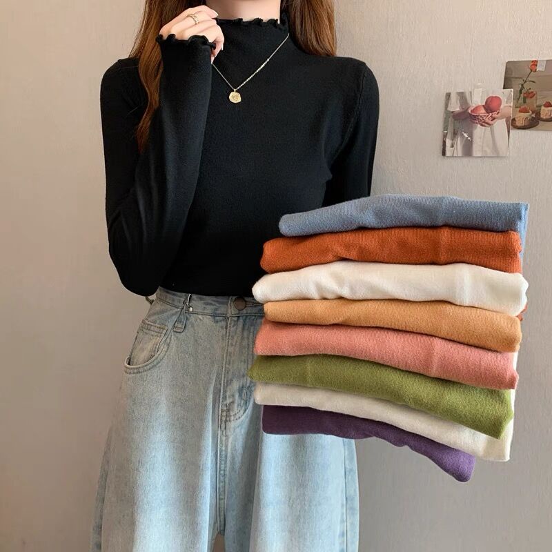 【Guimi】Áo len cổ lọ nữ Áo len dệt kim dài tay màu sắc | BigBuy360 - bigbuy360.vn