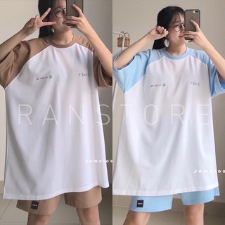 Set áo thun tay lỡ chữ hàn quốc kèm quần sooc ống rộng unisex/ Bộ đùi nữ mùa hè dáng rộng trẻ trung cá tính_ranstore