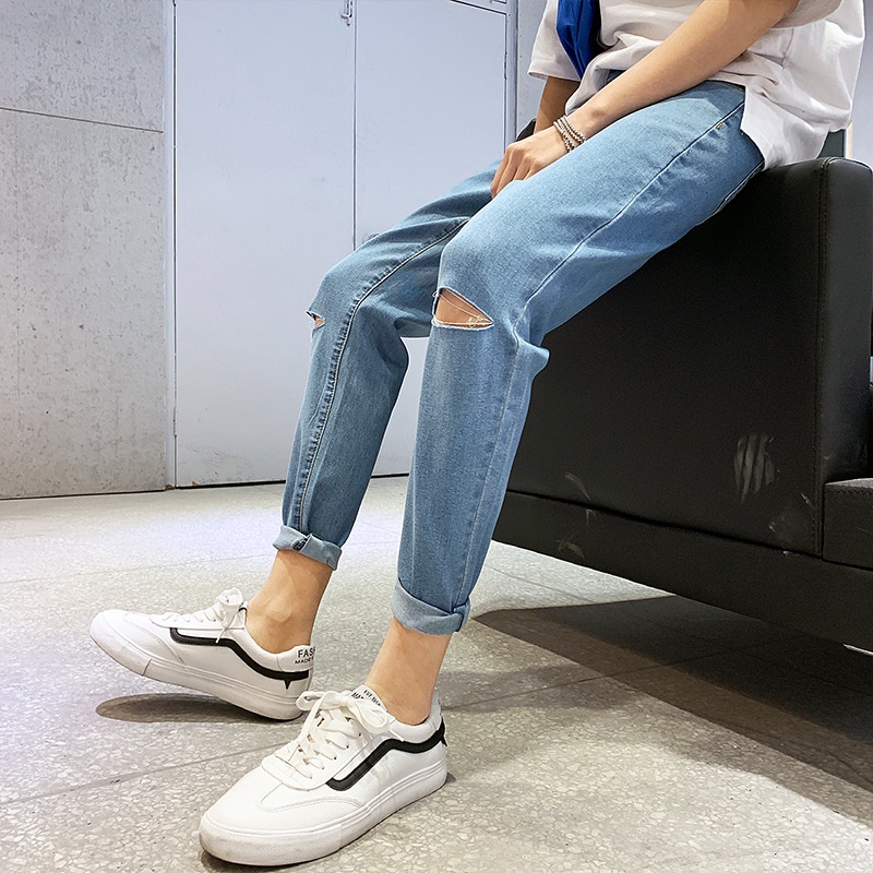 quần jean nam dáng baggy cắt gấu chất liệu co dãn